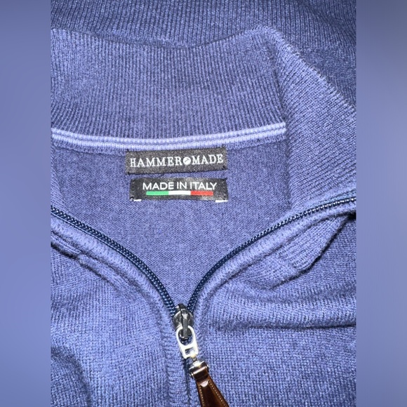 Hammer made blue wool cashmere quarter zip pullover sweater - Picture 2 of 5